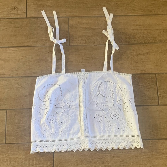 Topshop Tops - Topshop Cutwork Tie Strap Organic Cotton Camisole |size 6